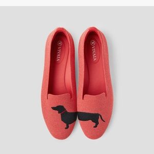 VIVAIA  Audrey Round Toe Red Loafers with Black Dog Dachshund Design Fla…